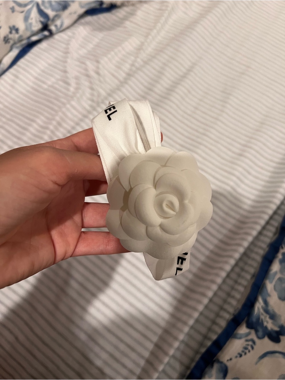 Authentic white Chanel flower ribbon. Can be used for gift wrapping/ hair